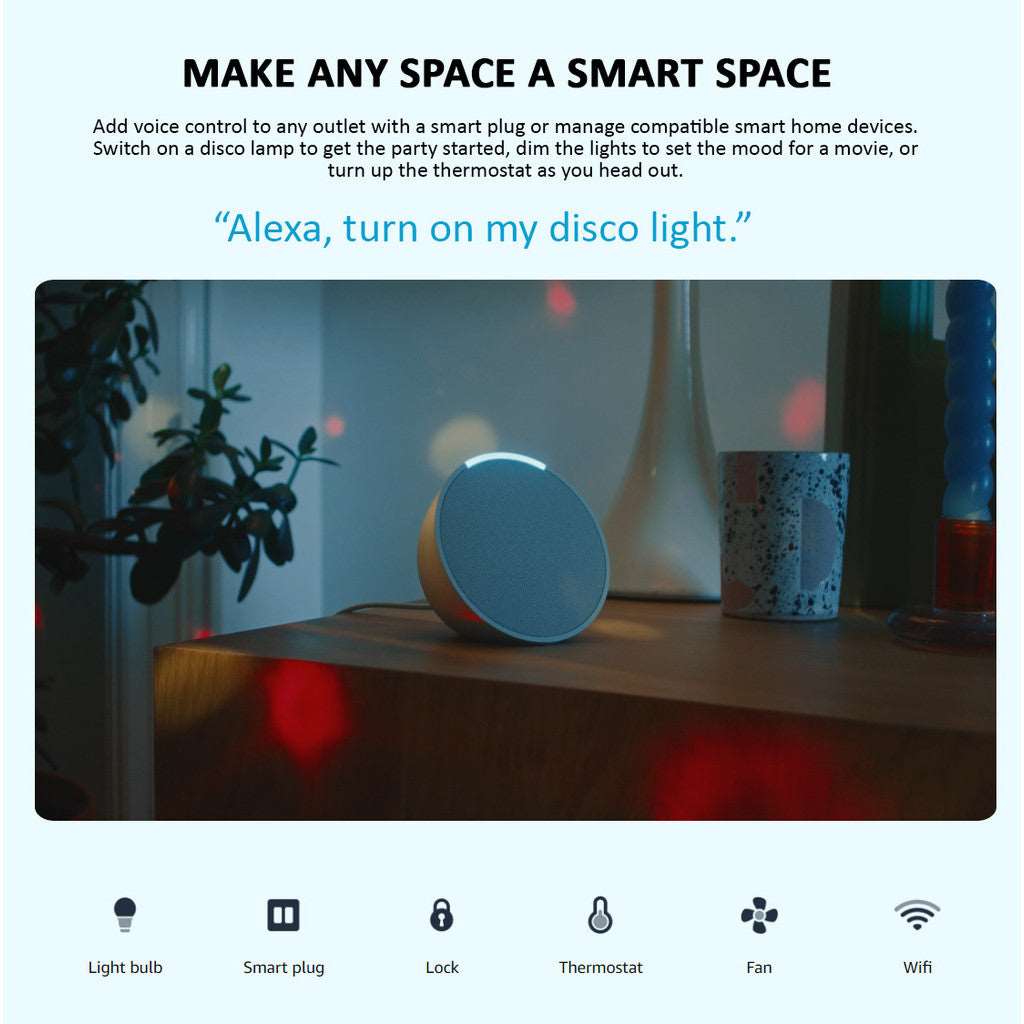 Bring the power of Alexa to any room with the Amazon Echo Pop Smart Speaker. Stream music, manage your day, and command your HomeConnect devices