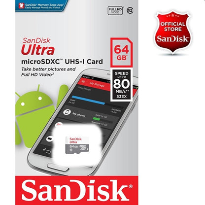 SanDisk Ultra Micro SD Card 32GB / 64GB UHS-I Class 10, 80mb/s Read Speed