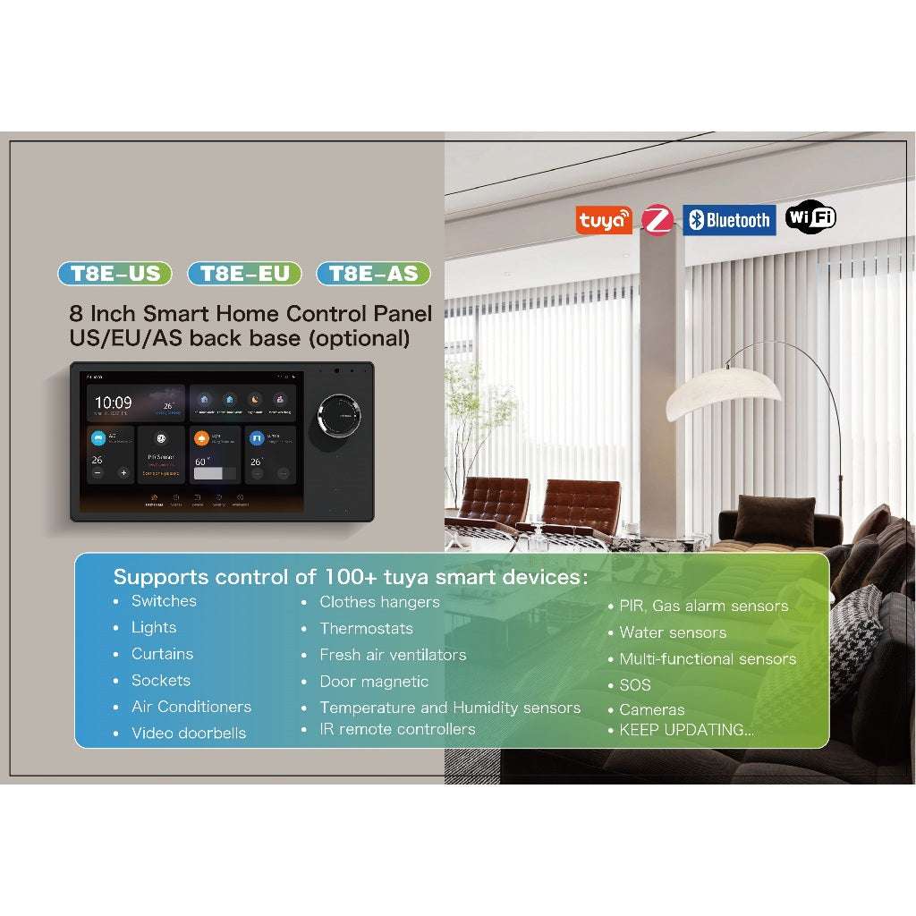 HomeConnect Smart Control Panel PH: Centralize your smart home with our 6/8/10-inch LCD Touch Screen. Built-in Zigbee Hub, Voice Assistant, and Tuya WiFi for automation and scene control.