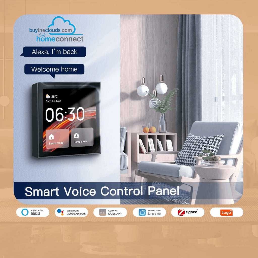 HomeConnect Smart Control Center: The 4-inch Tuya WiFi Touch Screen panel with Alexa Built-in. Manage all ZigBee and smart devices, scenes, and voice control your home. The ultimate smart wall hub. 