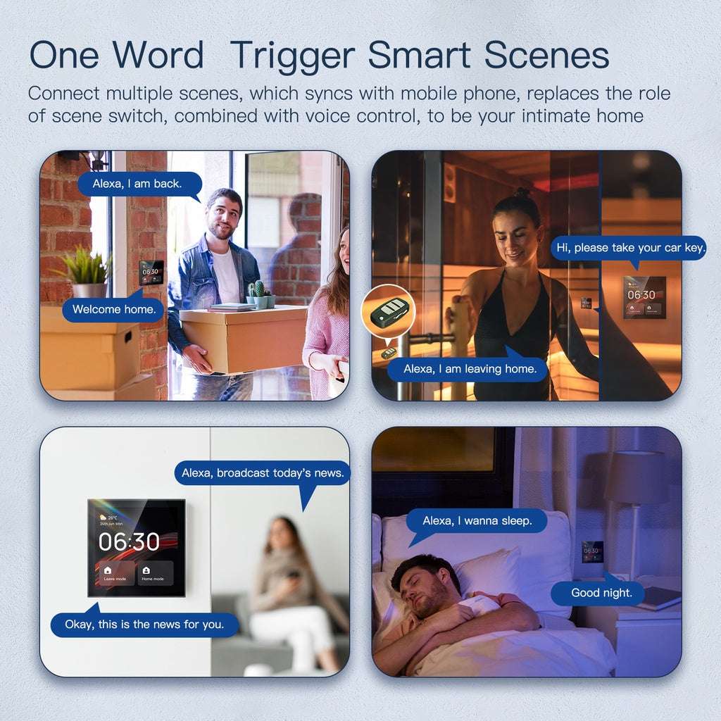 HomeConnect Smart Control Center: The 4-inch Tuya WiFi Touch Screen panel with Alexa Built-in. Manage all ZigBee and smart devices, scenes, and voice control your home. The ultimate smart wall hub. 
