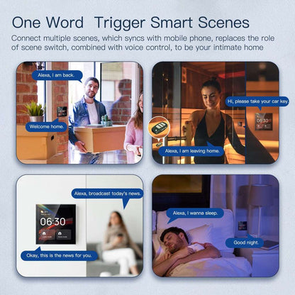 HomeConnect Smart Control Center: The 4-inch Tuya WiFi Touch Screen panel with Alexa Built-in. Manage all ZigBee and smart devices, scenes, and voice control your home. The ultimate smart wall hub. 