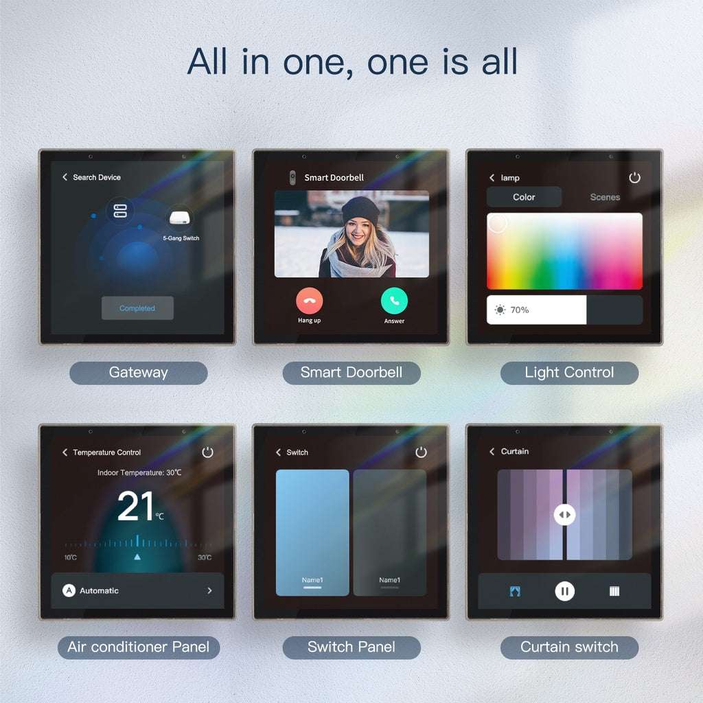 HomeConnect Smart Control Center: The 4-inch Tuya WiFi Touch Screen panel with Alexa Built-in. Manage all ZigBee and smart devices, scenes, and voice control your home. The ultimate smart wall hub. 