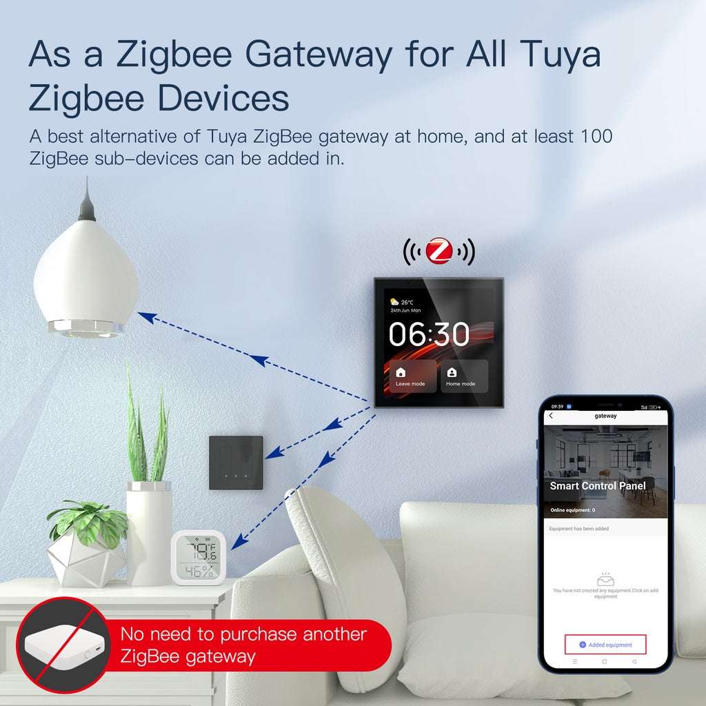 HomeConnect Smart Control Center: The 4-inch Tuya WiFi Touch Screen panel with Alexa Built-in. Manage all ZigBee and smart devices, scenes, and voice control your home. The ultimate smart wall hub.