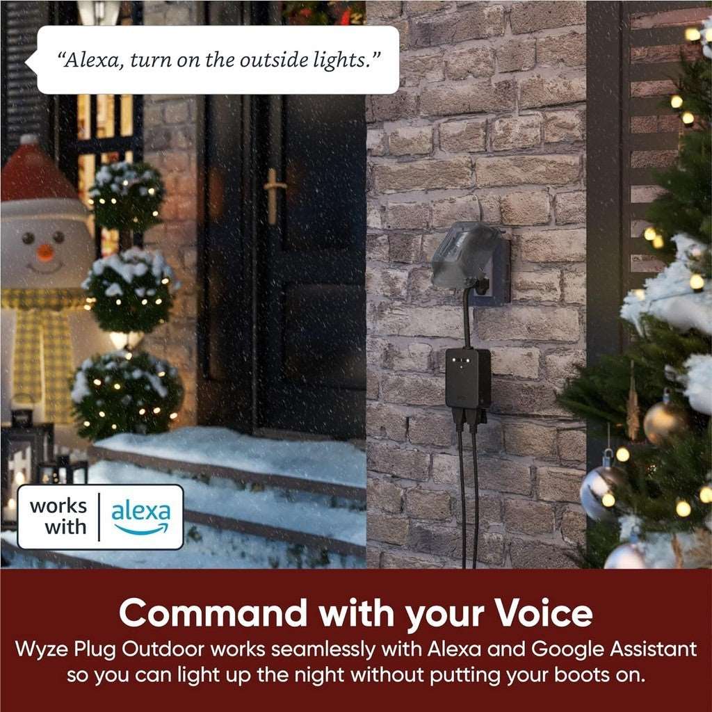 Power your patio with the HomeConnect Wyze Outdoor Smart Plug. It features dual outlets, IP64 weatherproofing, and energy monitoring for reliable control over your outdoor devices.