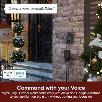 Power your patio with the HomeConnect Wyze Outdoor Smart Plug. It features dual outlets, IP64 weatherproofing, and energy monitoring for reliable control over your outdoor devices.