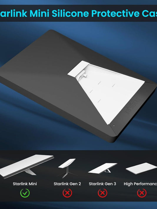 Starlink Mini silicone protective case on a blue gradient background