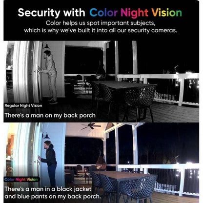 Comparison of regular night vision and color night vision on a security camera system.