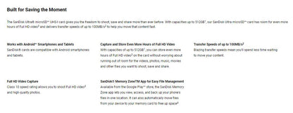 SanDisk Ultra Micro SD Card 32GB / 64GB UHS-I Class 10, 80mb/s Read Speed