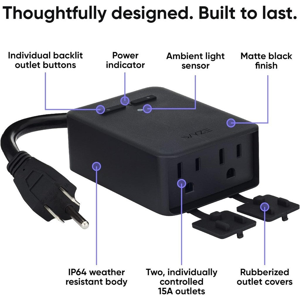 Wyze Plug Outdoor, Dual Outlets Energy Monitoring, IP64, 2.4GHz WiFi Smart Plug