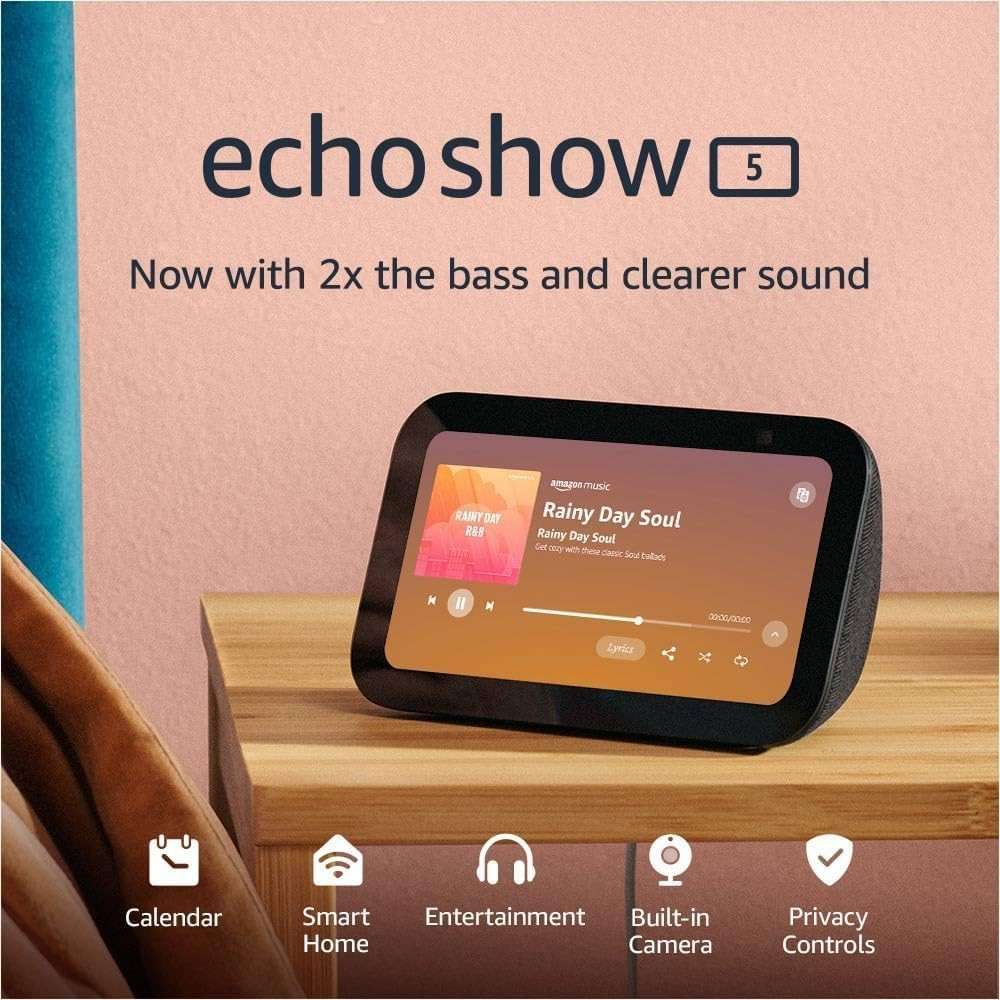 Amazon Echo Show 5 | Smart display with 2x the bass and clearer sound | Charcoal